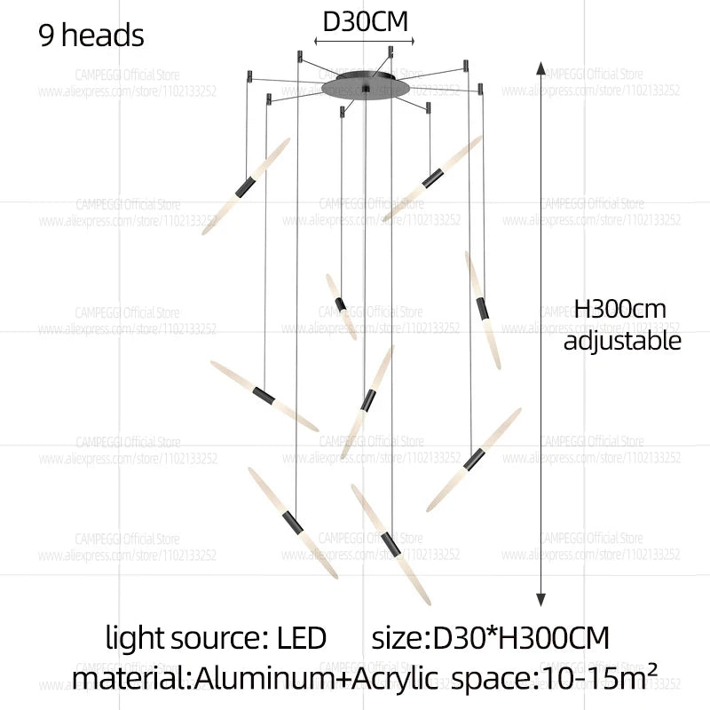 Modern Black Multi-Light Stairwell Pendant Light