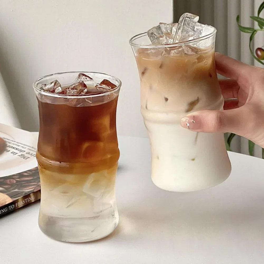 DecorBites™ Glass Bamboo Knot Mug - Cute Clear Glass Coffee Cup for Hot or Cold Drinks