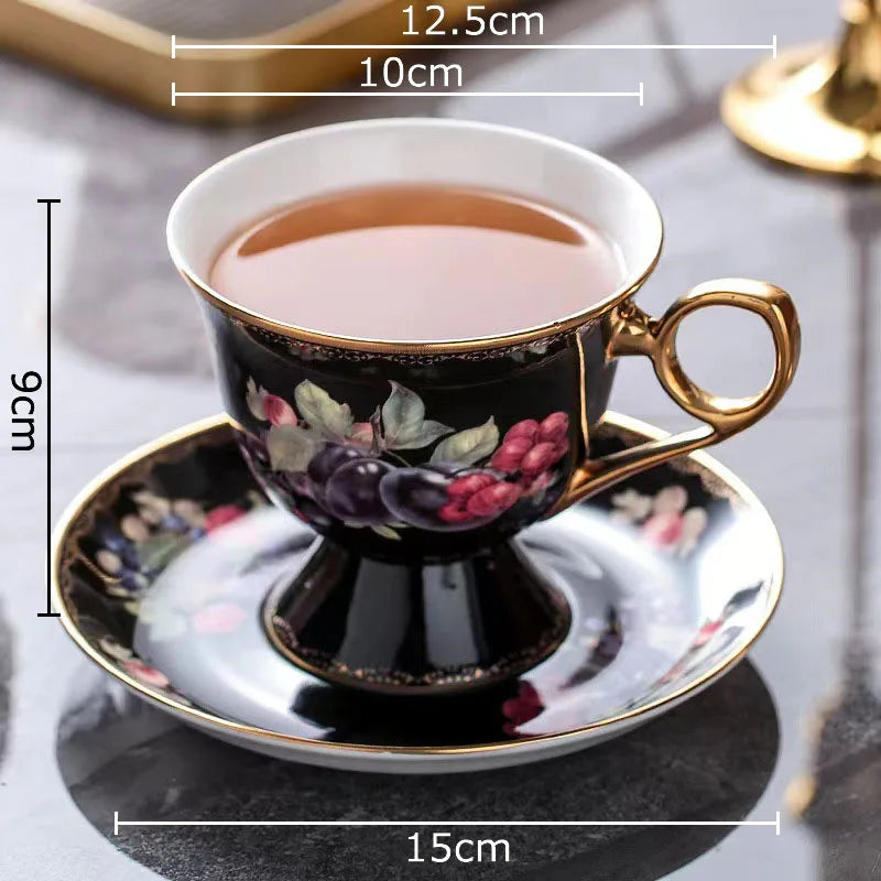 DecorBites™ Fruits Pattern Ceramic Coffee Mug Set Gold-plated Tea Cup Saucer Dining Juice Container
