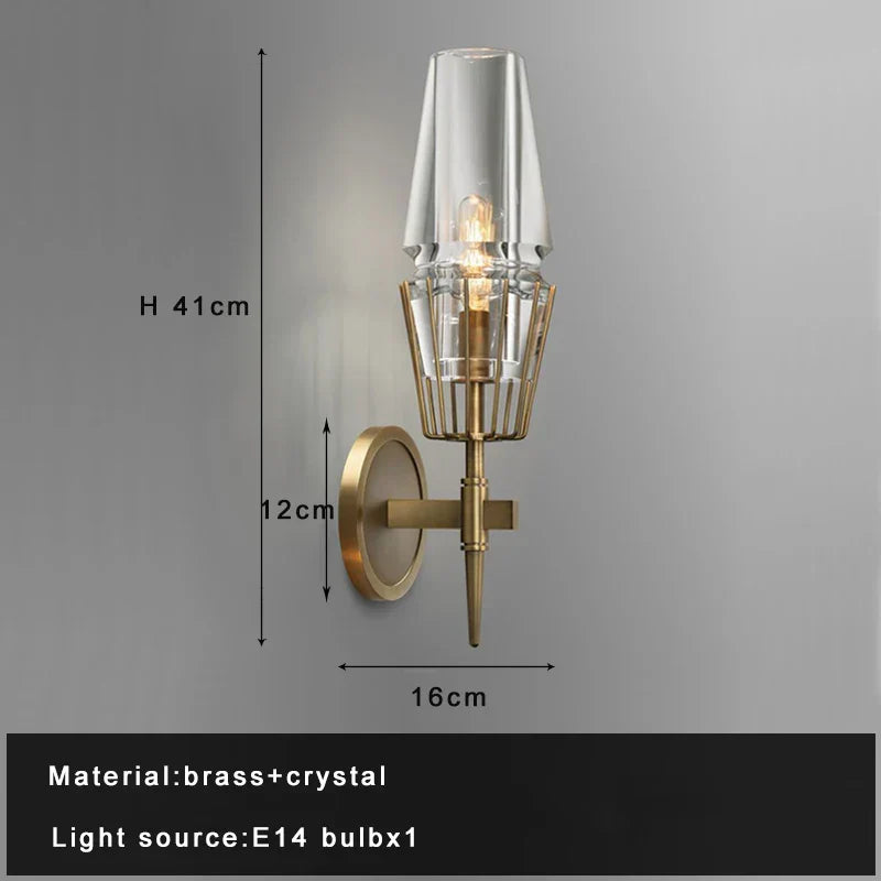DecorBites™ Dimmable Crystal Glass Brass Wall Light for Bedroom and Bath