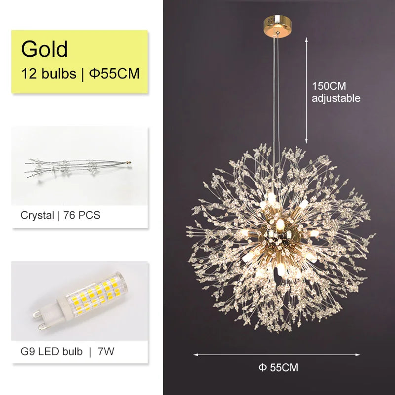 DecorBites™ Dandelion Chandelier: Luxury Crystal Pendant Lamp for Living Room and Bedroom