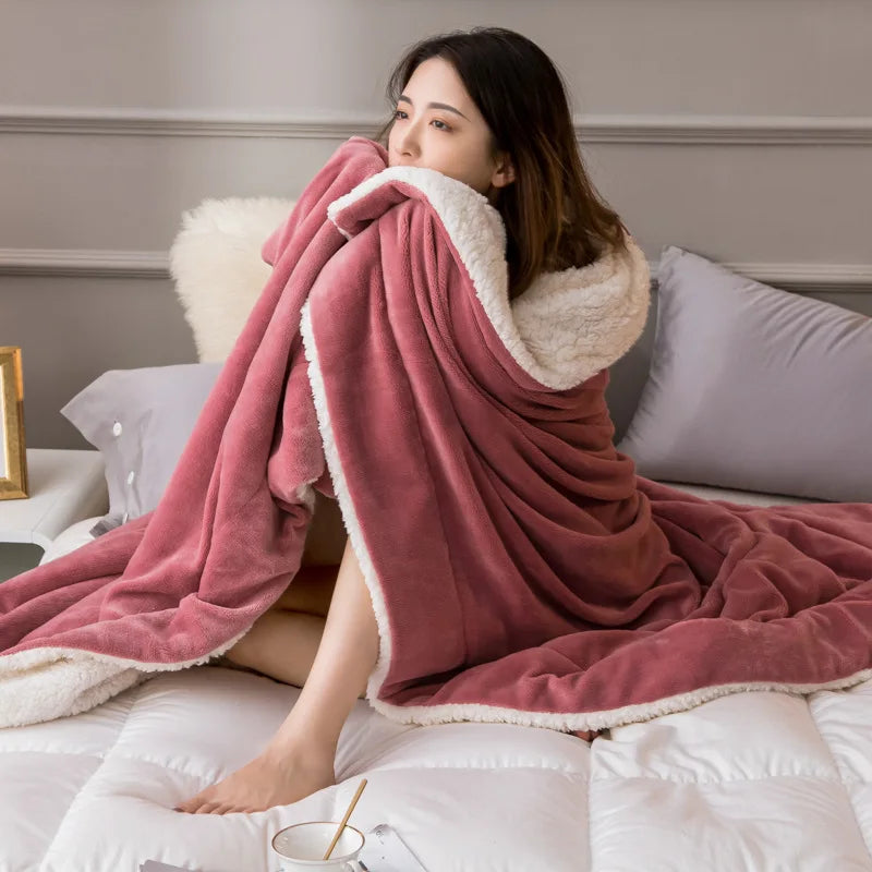 DecorBites™ Cozy Lambswool Flannel Blanket for Sofa, Office, and Bed
