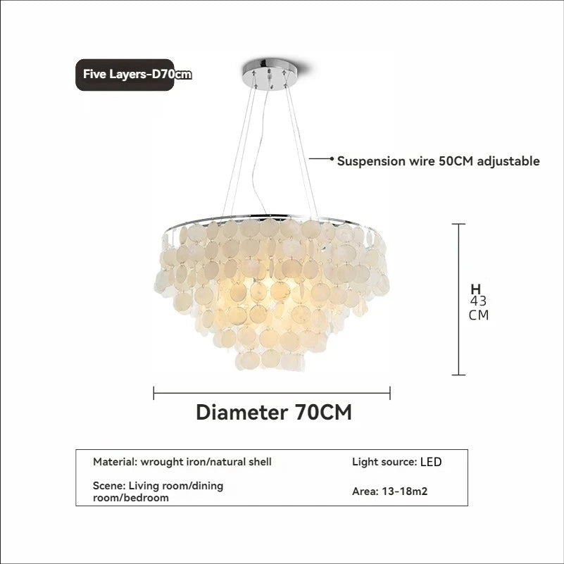 Modern Shell Pendant Chandelier in Gold or Chrome