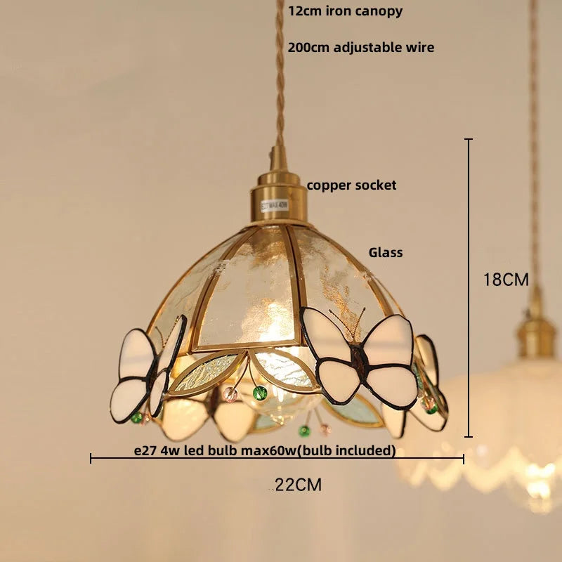 DecorBites™ Butterfly Pink LED Pendant Lamp Walnut Wood Glass Nordic Modern Home Decor
