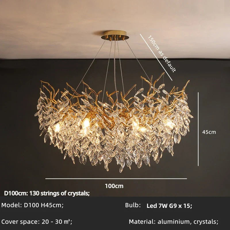 DecorBites™ Crystal Branch LED Pendant Chandelier - Gold Suspend Lamp for Luxury Dining Room