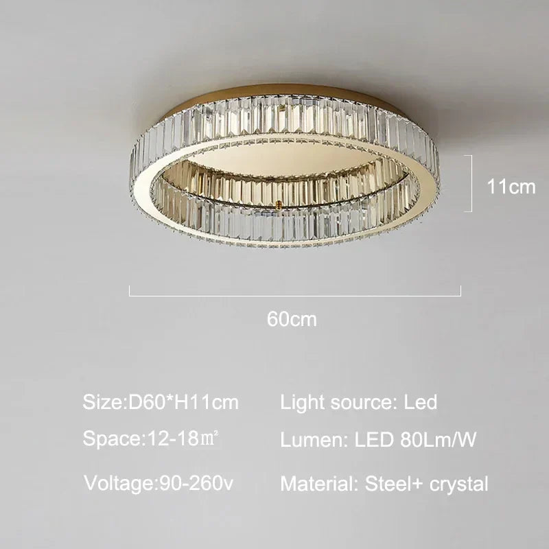 DecorBites™ Gold Crystal Ceiling Light Ring LED - إضاءة منزلية داخلية فاخرة حديثة