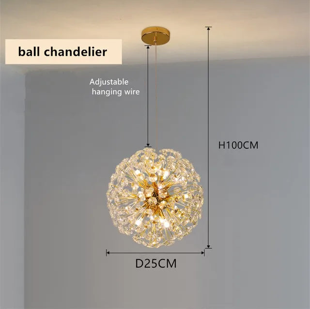 ثرية كريستال ذهبية من DecorBites™: مصباح LED فاخر معلق لغرفة المعيشة والطعام