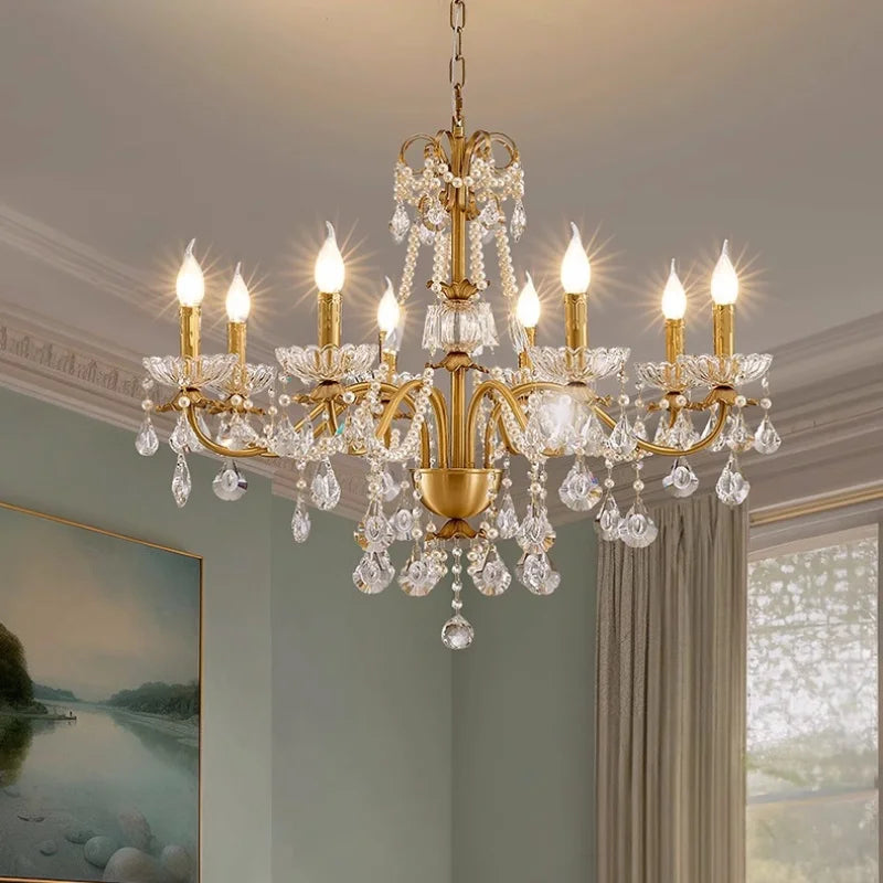 DecorBites™ Crystal Pendant Chandelier Foyer Light Luxury Candle Design Led Lamparas