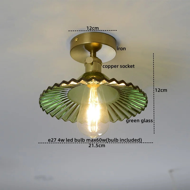 DecorBites™ مصباح سقف نحاسي زجاجي أخضر للشرفة والمطبخ LED حديث
