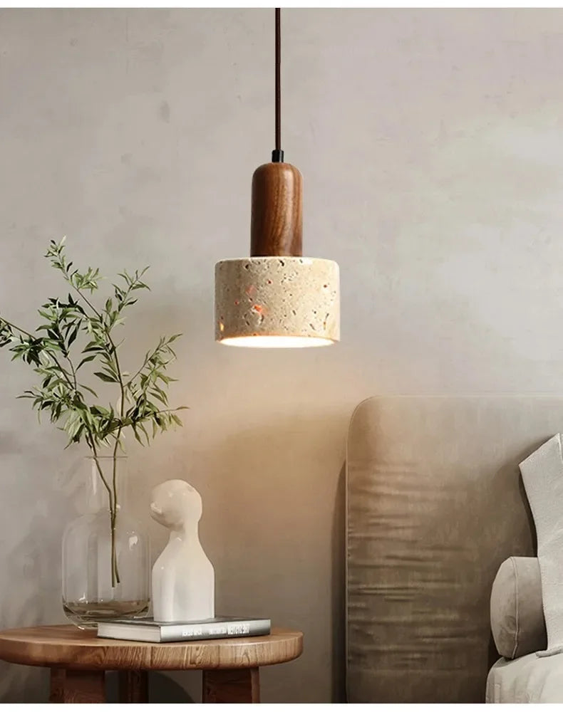Wabi Sabi Travertine Stone Pendant Light in Yellow Marble