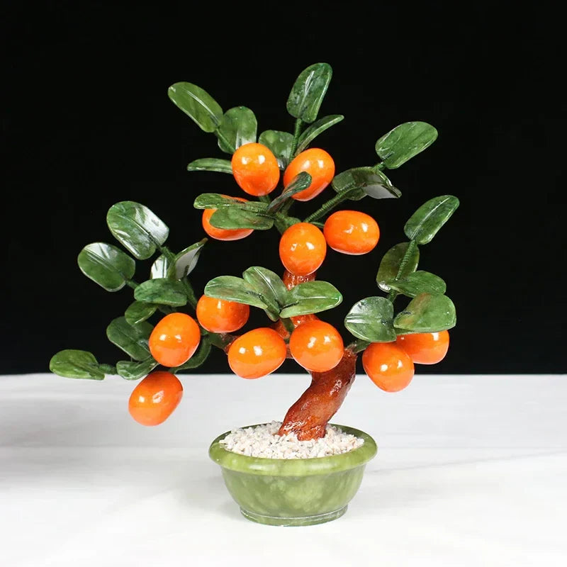 DecorBites™ بونساي شجرة اليشم الذهبية البرتقالية: زينة صينية مصنوعة يدويًا