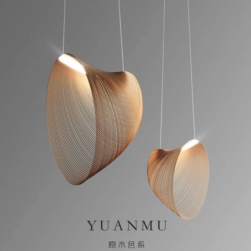 Italian Wabi-Sabi Wood Pendant Light in Yellow Iron