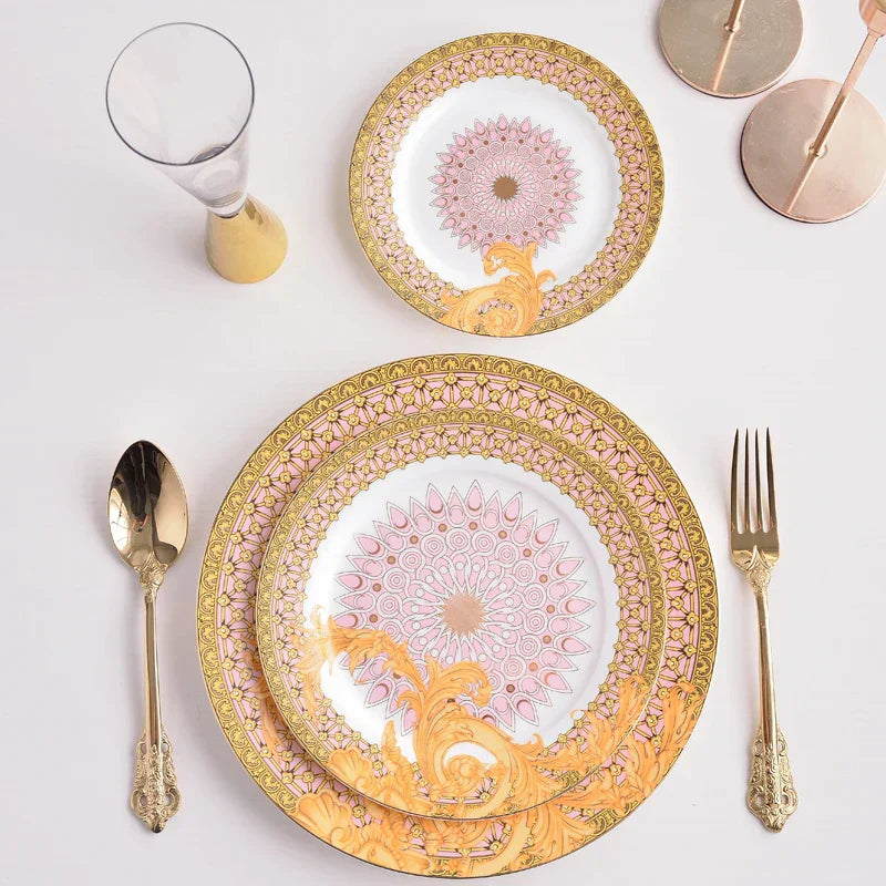 طقم أدوات مائدة من البورسلين "DecorBites™ Golden Flower Bone China"