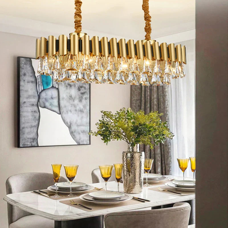 مصابيح ثريا كريستال ذهبية DecorBites™ LED كلاسيكية نورديك لغرفة المعيشة لامباراس
