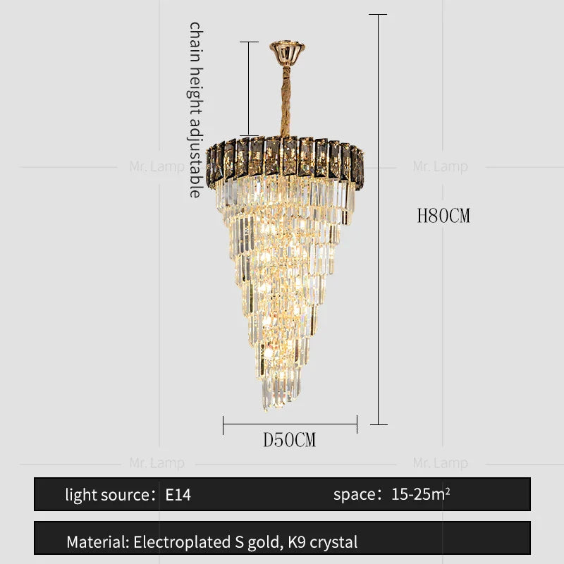 DecorBites™ Amber Crystal Chandelier for Living Room in French Light Luxury Style