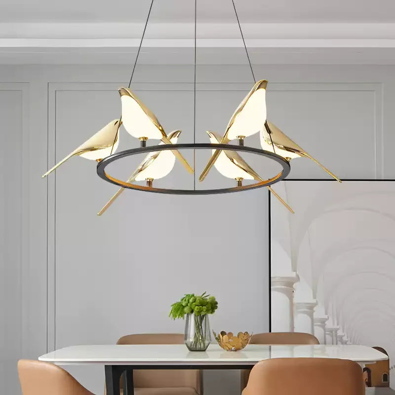 Modern Magpie Bird Pendant Light in Iron Finish
