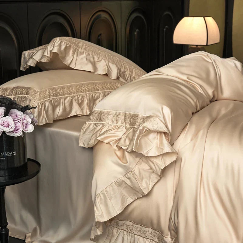 DecorBites™ 1000TC Luxury Embroidery Ruffles Bedding Set with Soft Silky Feel