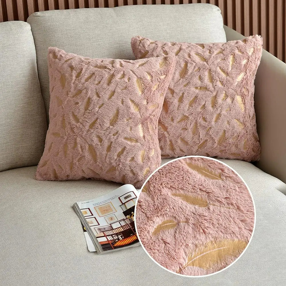 غطاء وسادة DecorBites™ Gold Feather Velvet 45x45، وسائد ديكور للكنب والسيارة
