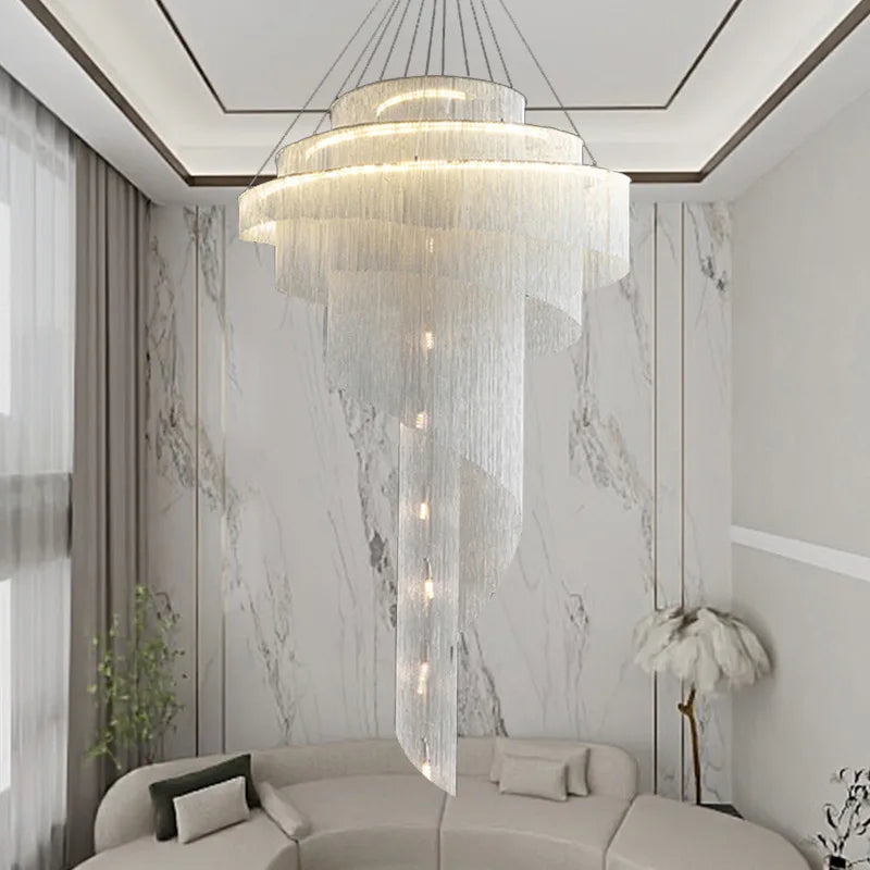 DecorBites™ Gold Tassel LED Chandelier for High Ceilings - Elegant Home Decor Lighting