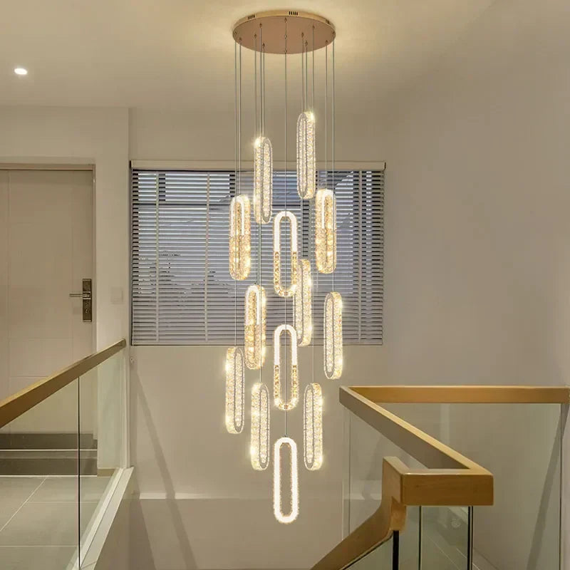 ثريا LED ذهبية كريستالية DecorBites™: إضاءة متدلية طويلة فاخرة وعصرية لغرفة المعيشة