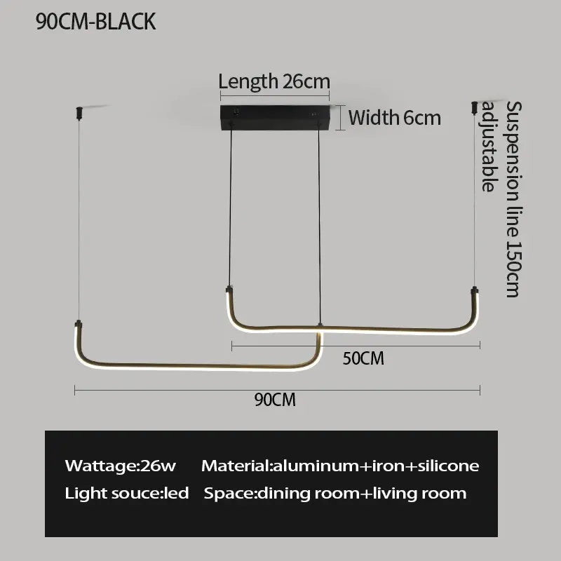 Modern Black Aluminum Linear LED Pendant Light