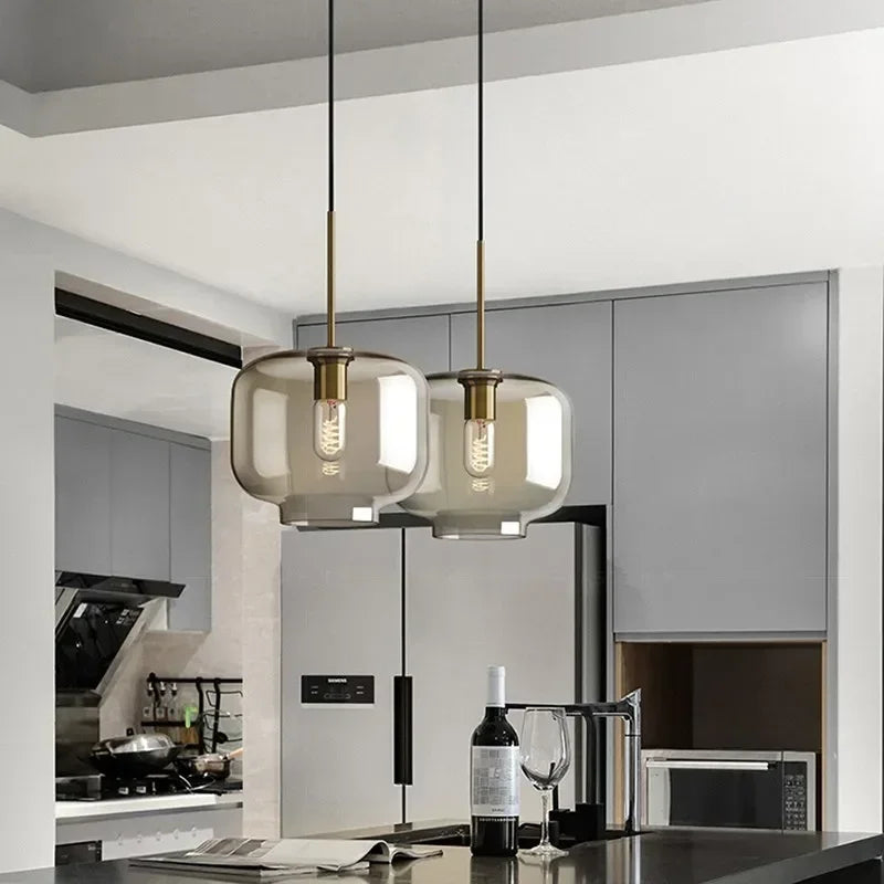 Nordic LED Glass Chandelier Single Multi Head Dining Room Pendant Light Living Room Bedroom Cafe Stairway Home Decoration Lustre