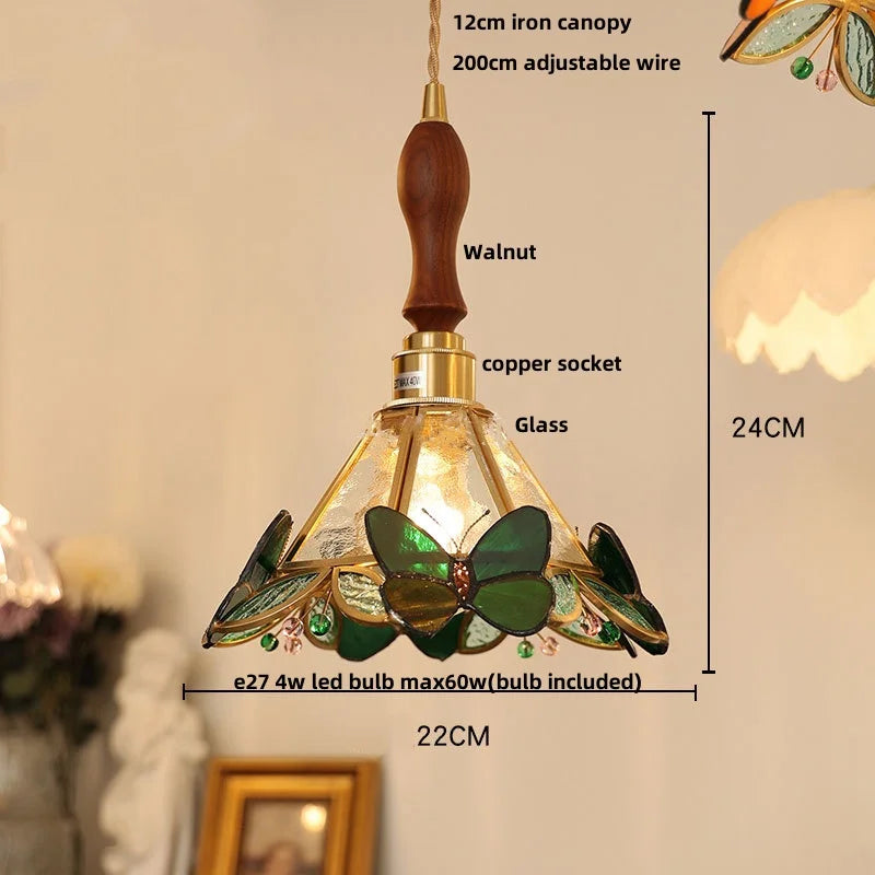 DecorBites™ Butterfly Pink LED Pendant Lamp Walnut Wood Glass Nordic Modern Home Decor