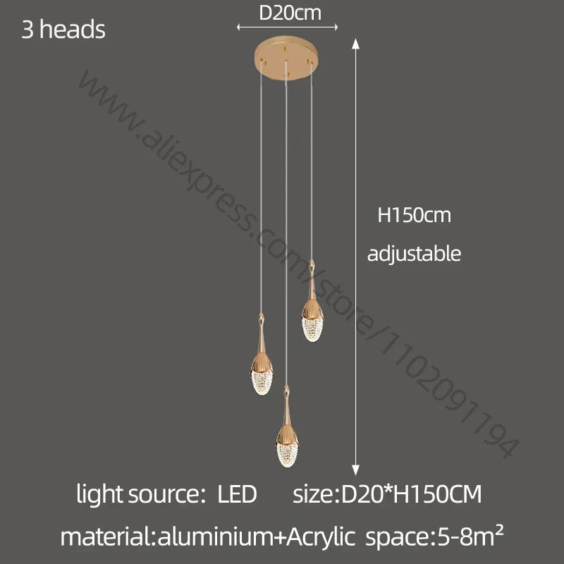 DecorBites™ Gold LED Staircase Chandelier: Elegant Luxury Large Pendant Lamp for Living Room