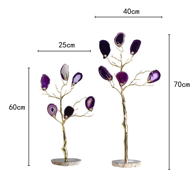 DecorBites™ Agate Tree Metal Handicraft: Golden Tree with Natural Agate Tablets