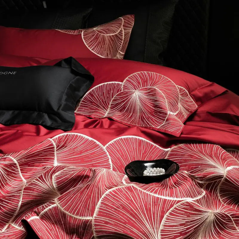 DecorBites™ Embroidered Egyptian Cotton Bedding Set - Queen/King, Luxury Bed Sheet & Pillowcases
