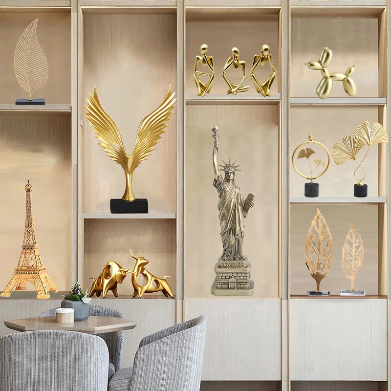 تمثال ذهبي مجرد من الراتنج يدوي الصنع لتزيين غرفة المعيشة ومكتب العمل - DecorBites™