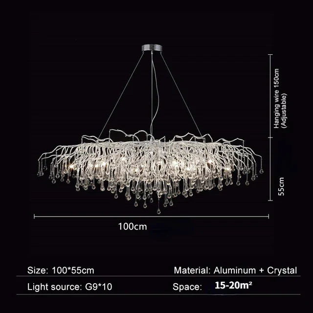DecorBites™ Crystal Water Drop Branch Chandelier: Luxury LED Lighting for Hall, Living Room, or Bar