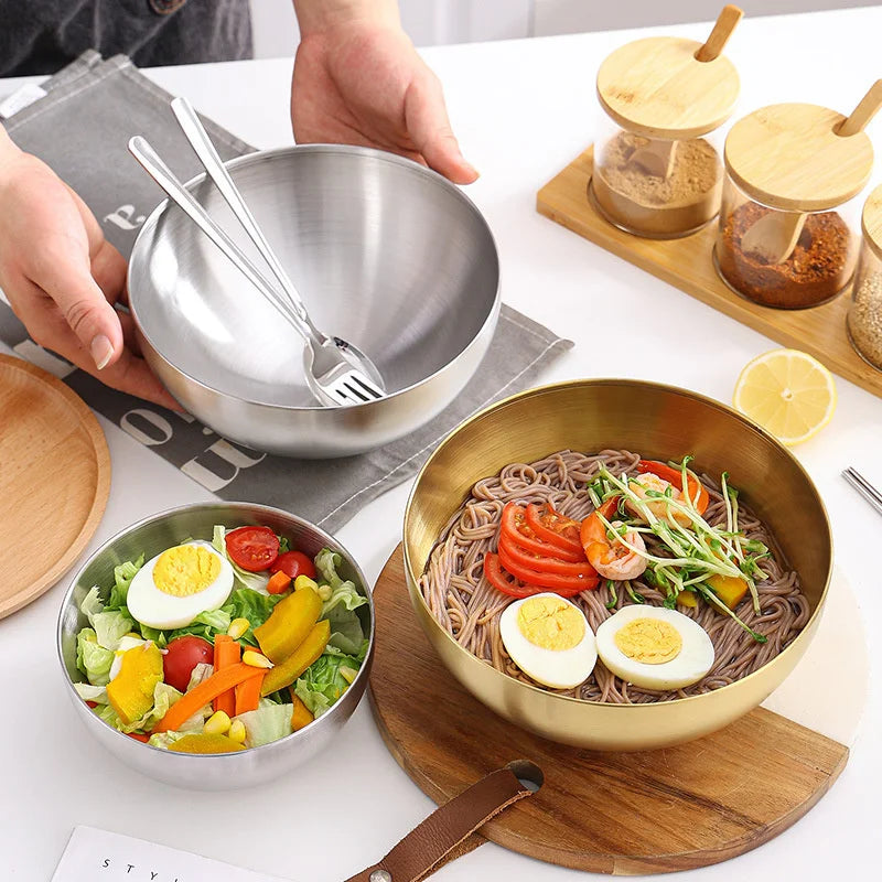 DecorBites™ Stainless Steel Mixing Bowls Set for Soup Salad Noodle Ramen Rice