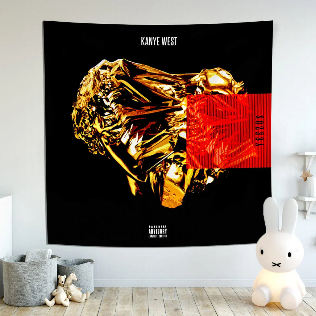 DecorBites™ نسيج Kanye's West الجداري: ملصق غلاف ألبوم موسيقي لتزيين غرفة النوم