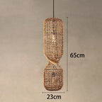 Vintage Hand-Woven Brown Rattan Cylinder Pendant Light