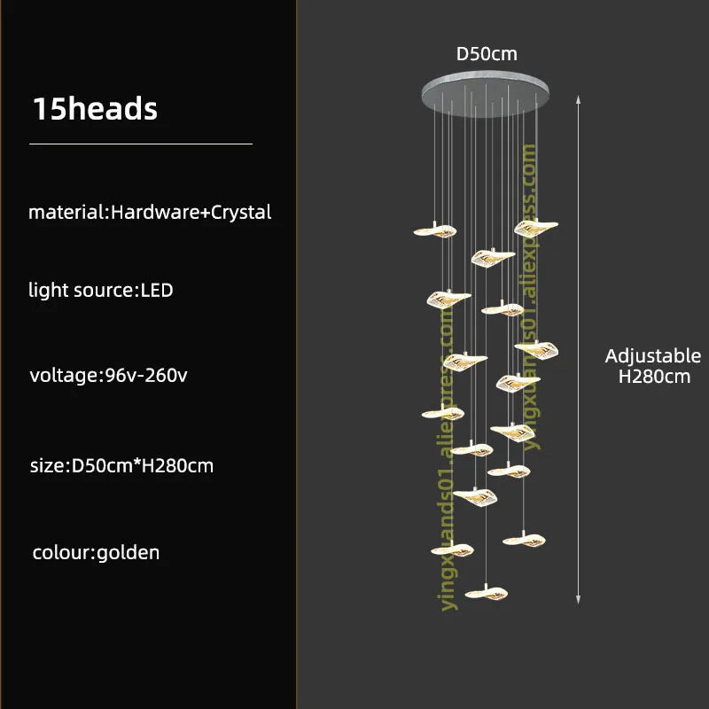 DecorBites™ Crystal Glass Staircase Chandelier: Modern Nordic Luxury Living Room Lighting