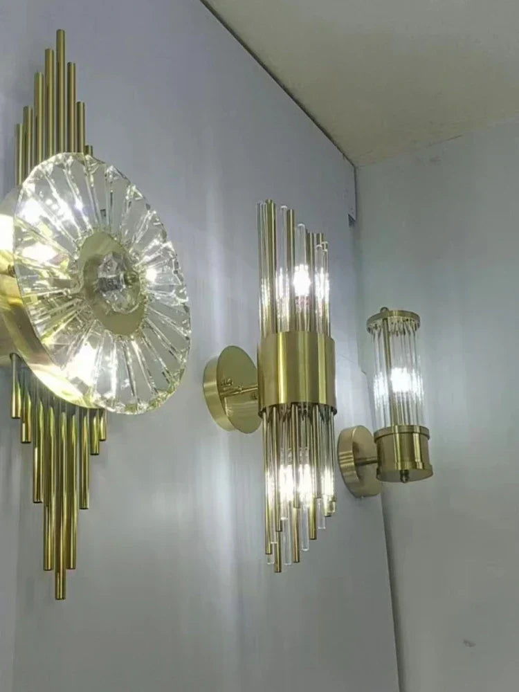 DecorBites™ Gold Stainless Steel Glass Sconces for Bedroom, Dining, Aisle Wall Lights