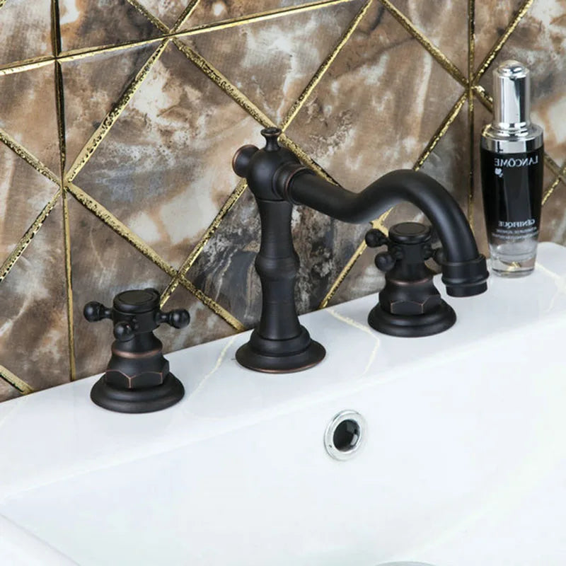 DecorBites™ Dual Handle Basin Faucet in Chrome Solid Brass with Antique Black Finish