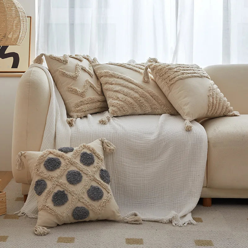 DecorBites™ Geometric Tufted Tassel Cushion Cover 30x50cm/45x45cm