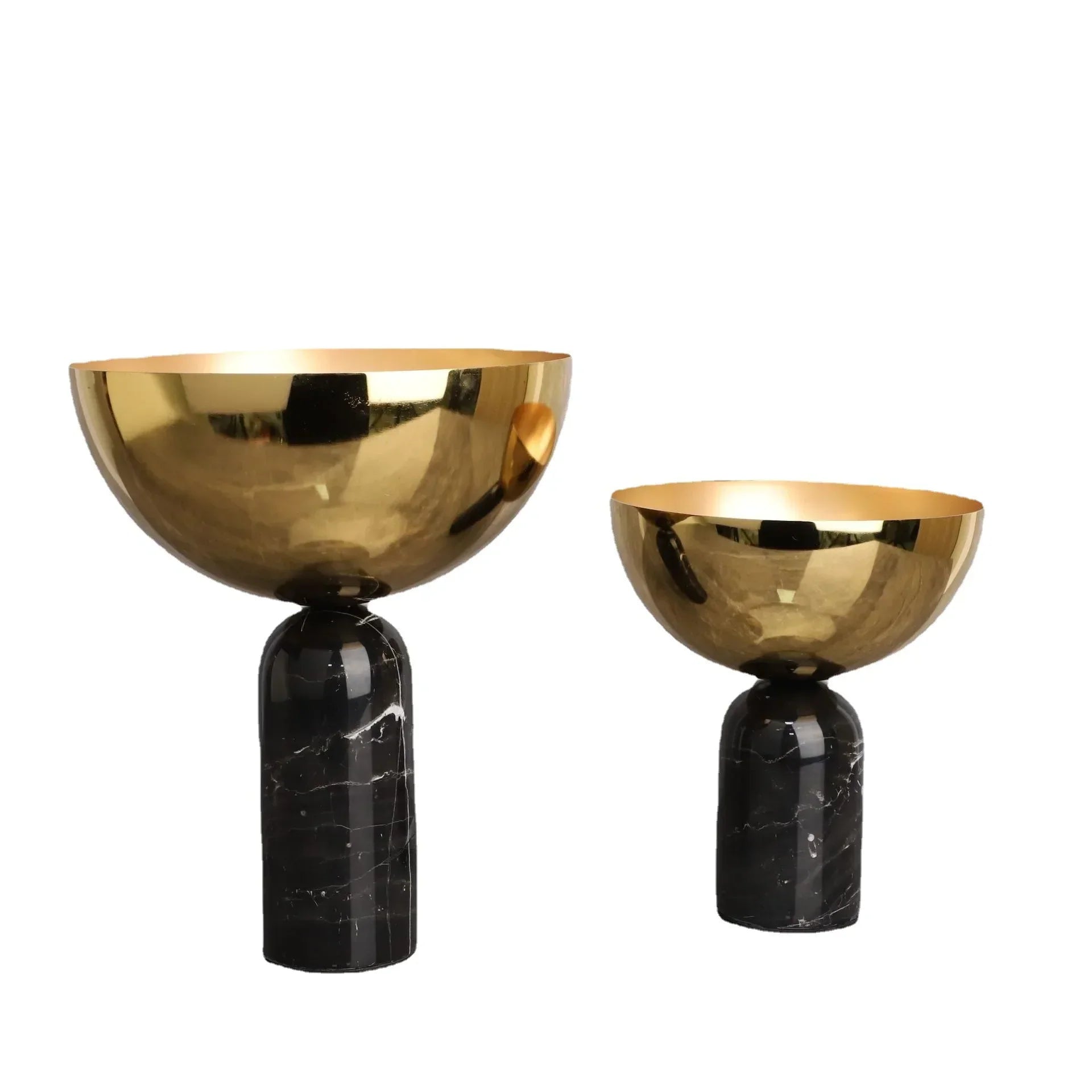 DecorBites™ وعاء فواكه ذهبي بقاعدة رخامية، صينية يدوية الصنع، تمثال مزهرية، وعاء معدني