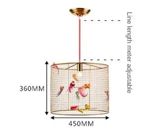 مصباح سقف ذهبي DecorBites™ على شكل قفص طائر لغرفة المعيشة وغرفة النوم بالمنزل على الطراز الاسكندنافي
