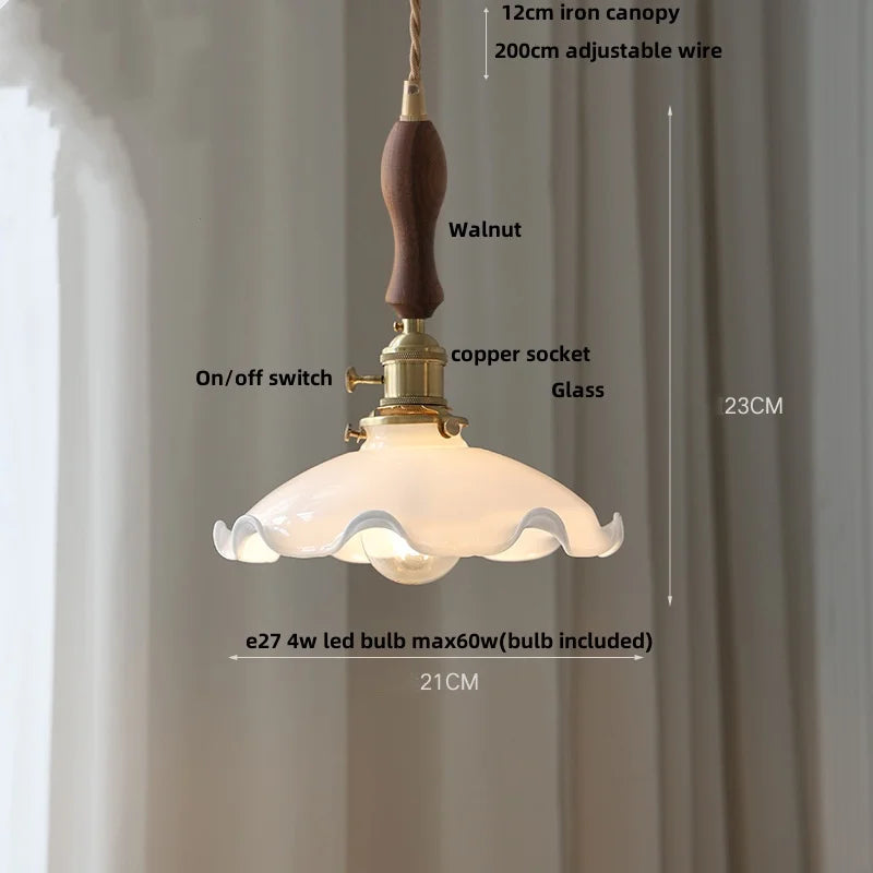 DecorBites™ Brass Knob Switch LED Pendant Light, Nordic Amber Glass Hanging Lamp