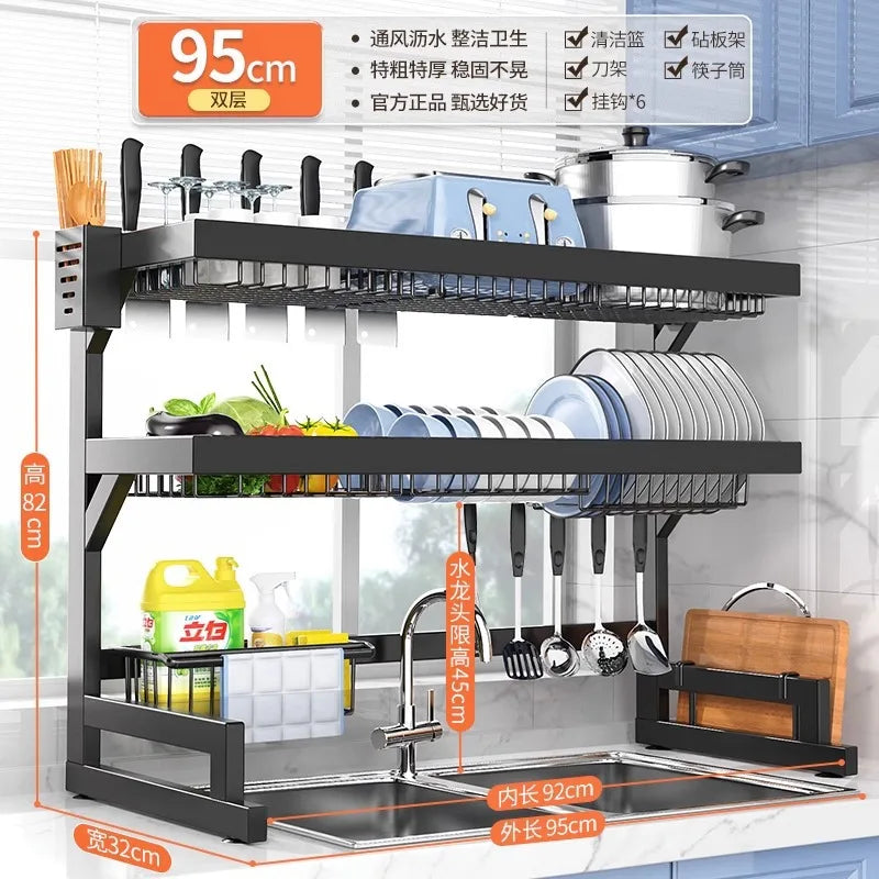 DecorBites™ 2-Layer Over Sink Dish Drying Rack & Utensil Holder Organizer