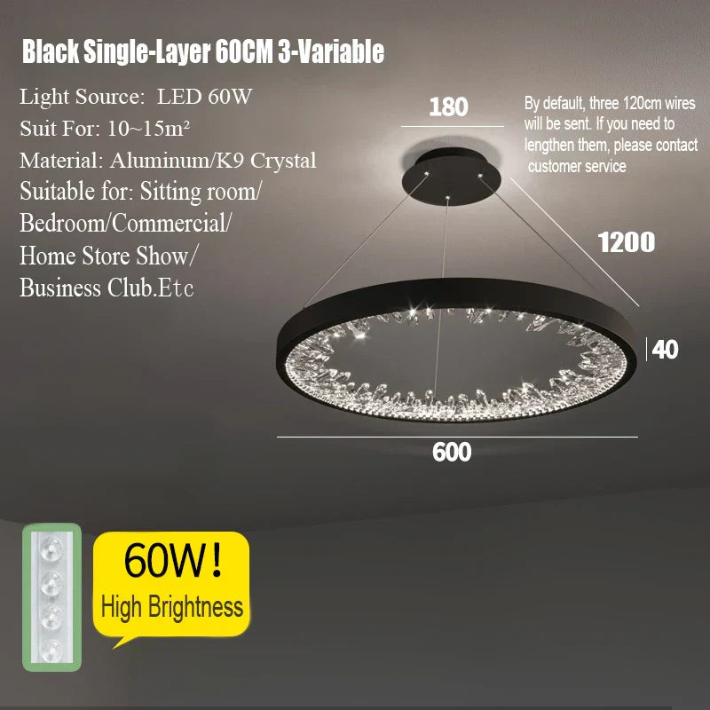 DecorBites™ Crystal LED Chandelier Circle Hanging Lamp - Modern Luxury Dimmable Lighting