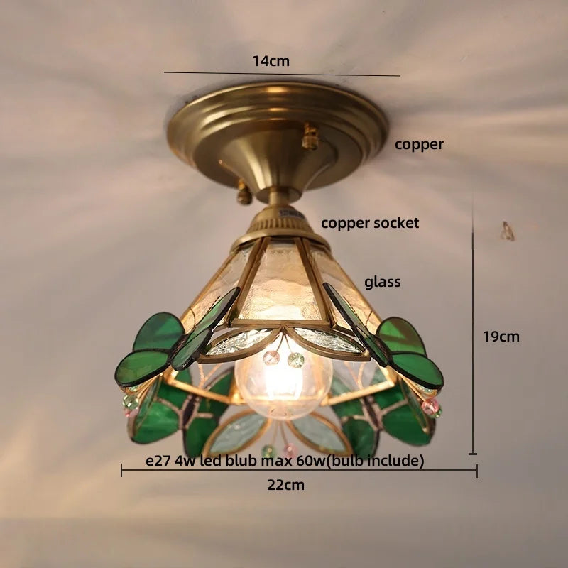DecorBites™ Amber Glass Wood LED Ceiling Light Fixture for Modern Living Room.