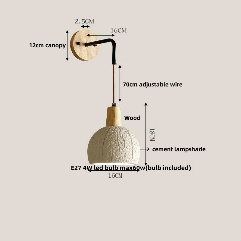 DecorBites™ Cement Wood Wall Light Pull Chain Switch Adjustable Socket Nordic Modern Provencal