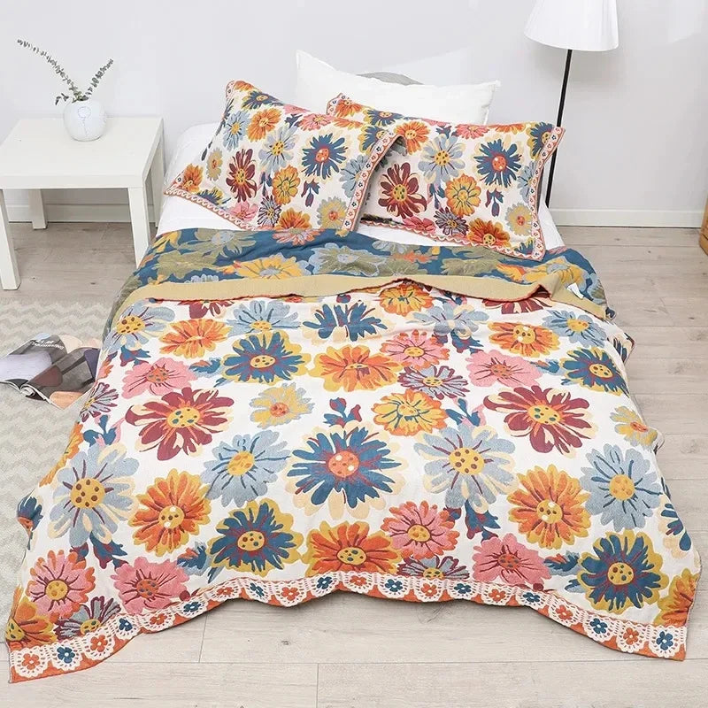 DecorBites™ 100% Cotton Nordic Throw Blanket - Soft Gauze Bedspread for Bedroom & Sofa