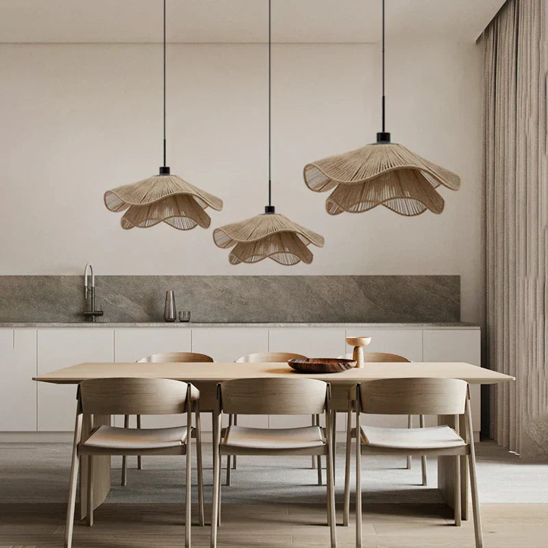 Lustre de plafond en corde de chanvre DecorBites™, suspensions LED minimalistes nordiques pour salle à manger