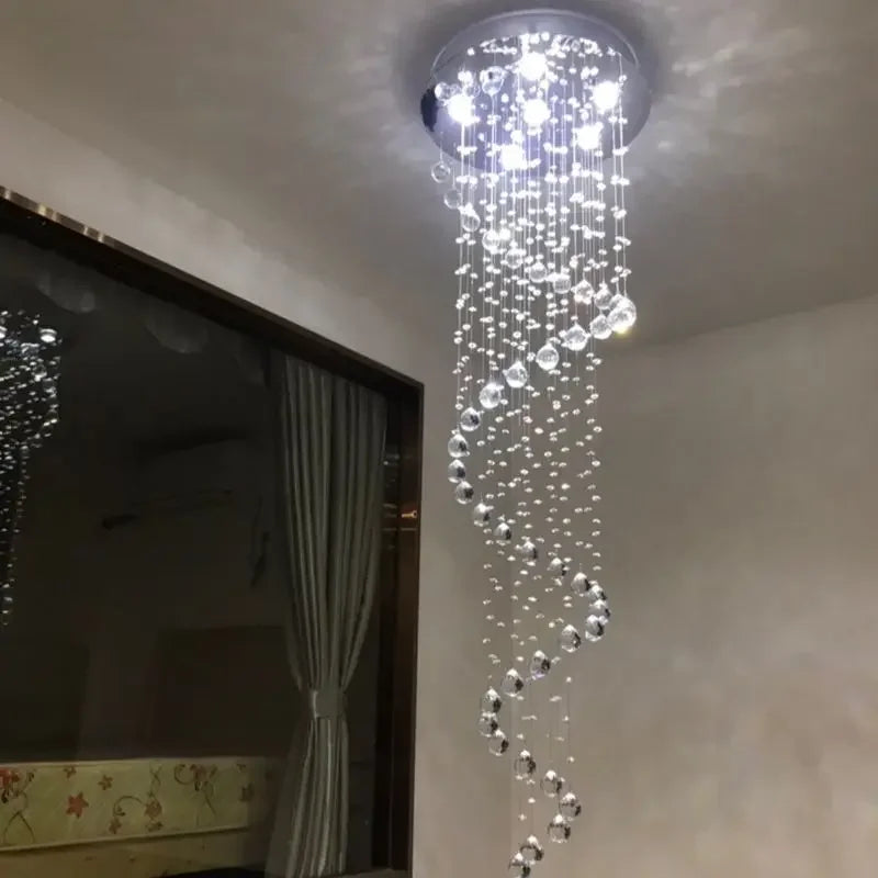 ثريا كريستال لولبية كبيرة LED من DecorBites™ لغرفة المعيشة الحديثة والسلالم وغرفة النوم والفنادق