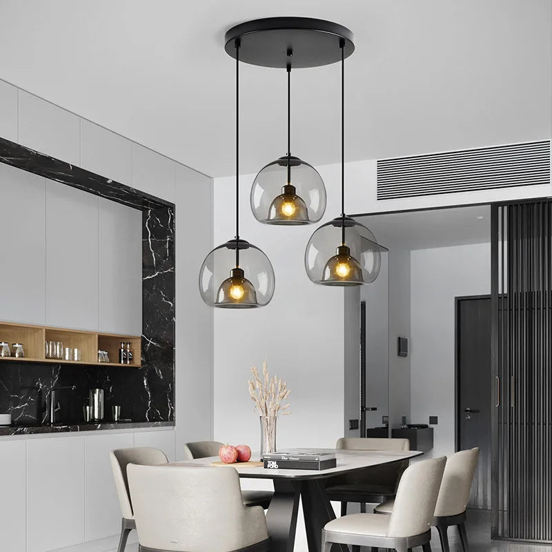 Nordic Smoke Gray Glass Pendant Light Chandelier